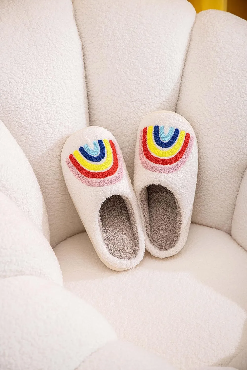NEVEROLD Fun Cute Trendy Colorful Cartoon Illustrated Cozy Fluffy Plush Fur Slip On Cushion House Slippers for Women, Men, Girls, and Boys