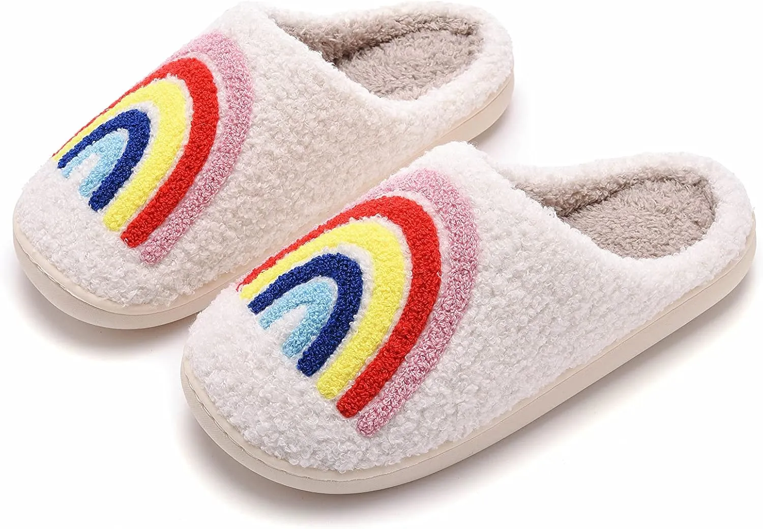 NEVEROLD Fun Cute Trendy Colorful Cartoon Illustrated Cozy Fluffy Plush Fur Slip On Cushion House Slippers for Women, Men, Girls, and Boys