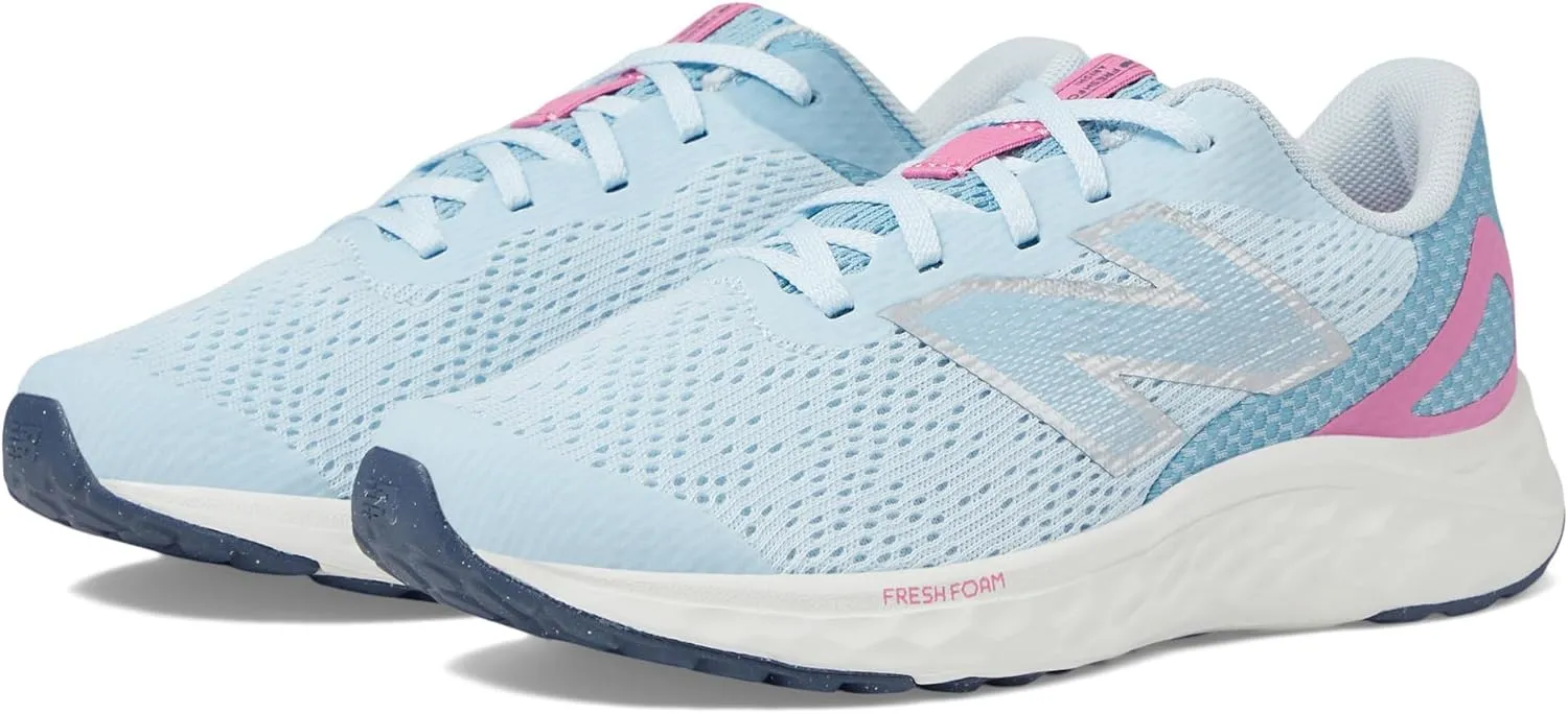 New Balance KIds Arishi Fresh Foam v4 Sneaker, QUARRY BLUE/REAL PINK/CHROME BLUE, 3.5 W Big Kid (8-12 Years)