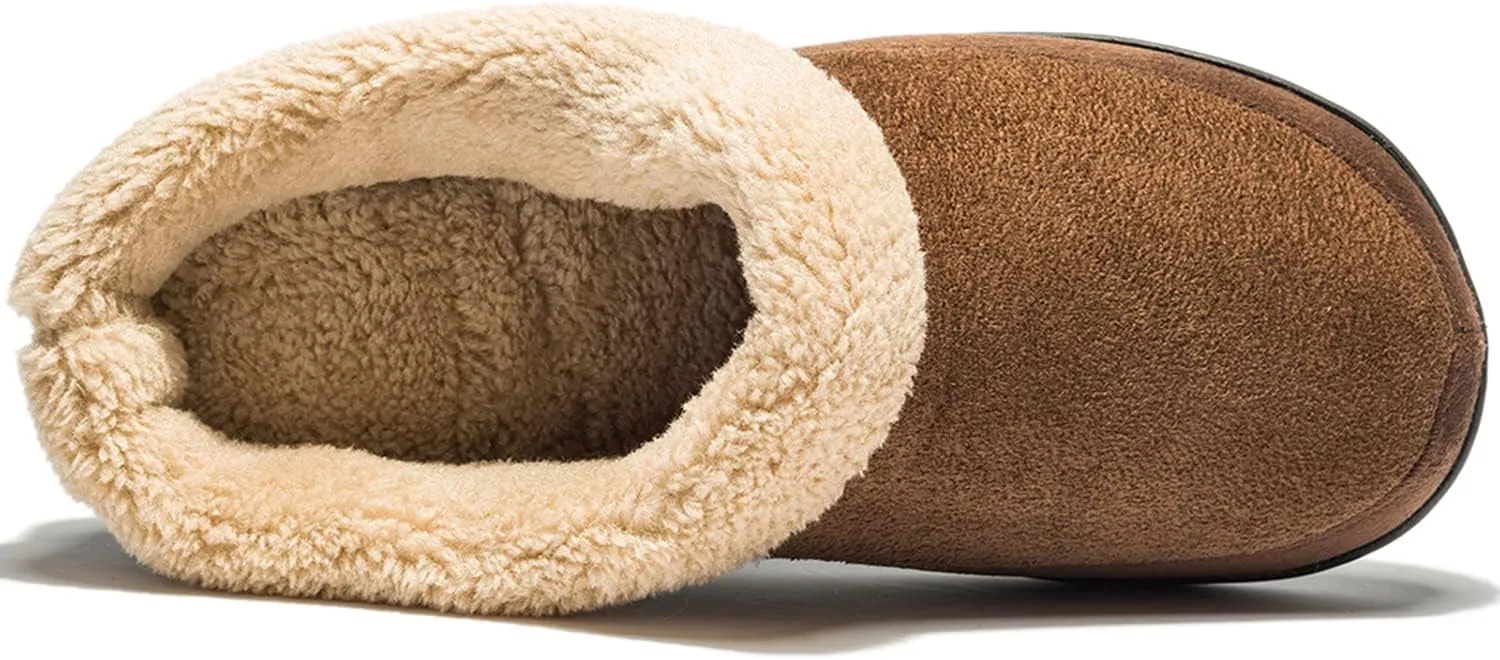 NewDenBer Men's Warm Memory Foam Slippers Suede Plush Fleece Lined Slip on Indoor Outdoor Clog House Shoes