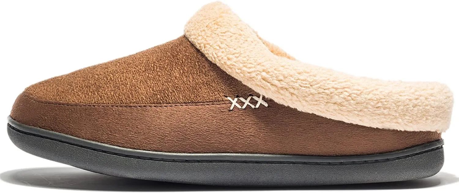 NewDenBer Men's Warm Memory Foam Slippers Suede Plush Fleece Lined Slip on Indoor Outdoor Clog House Shoes
