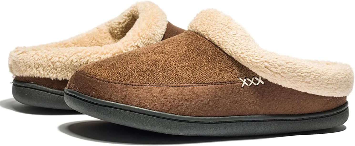 NewDenBer Men's Warm Memory Foam Slippers Suede Plush Fleece Lined Slip on Indoor Outdoor Clog House Shoes