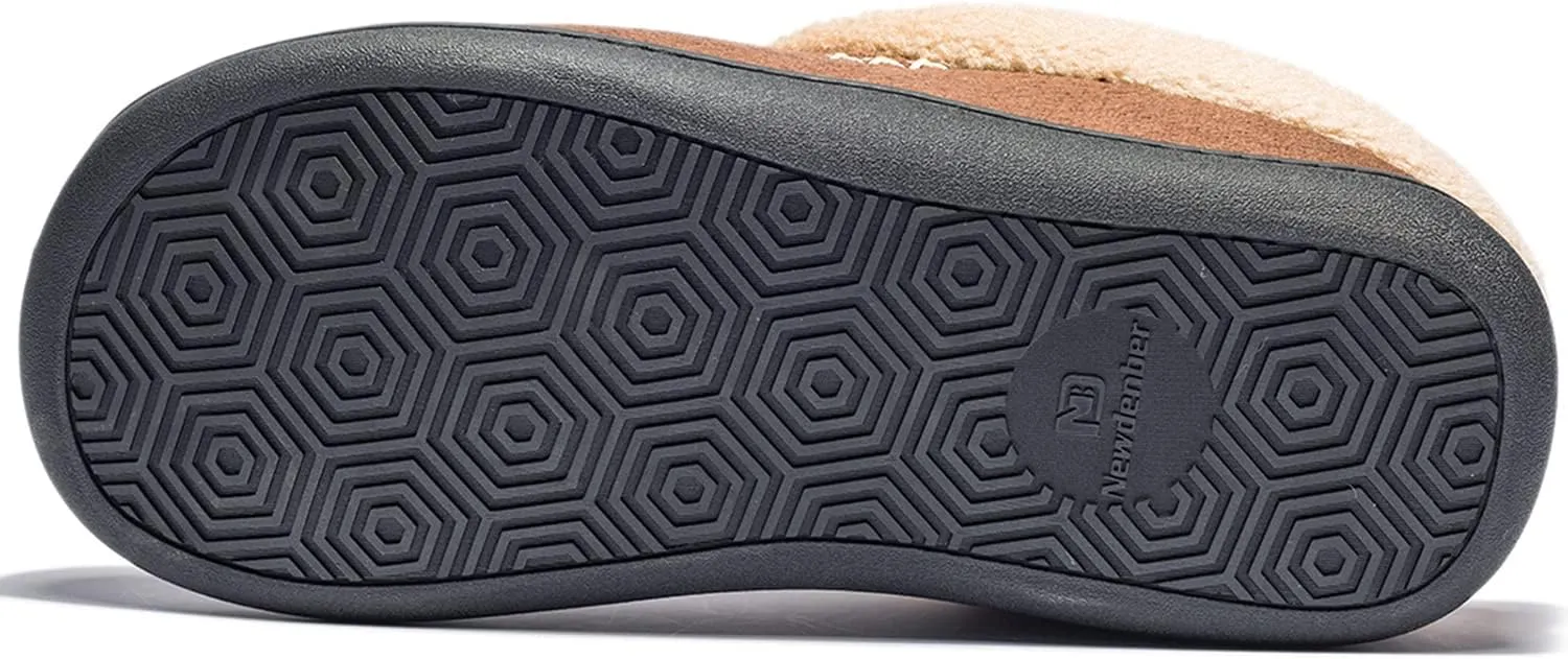 NewDenBer Men's Warm Memory Foam Slippers Suede Plush Fleece Lined Slip on Indoor Outdoor Clog House Shoes