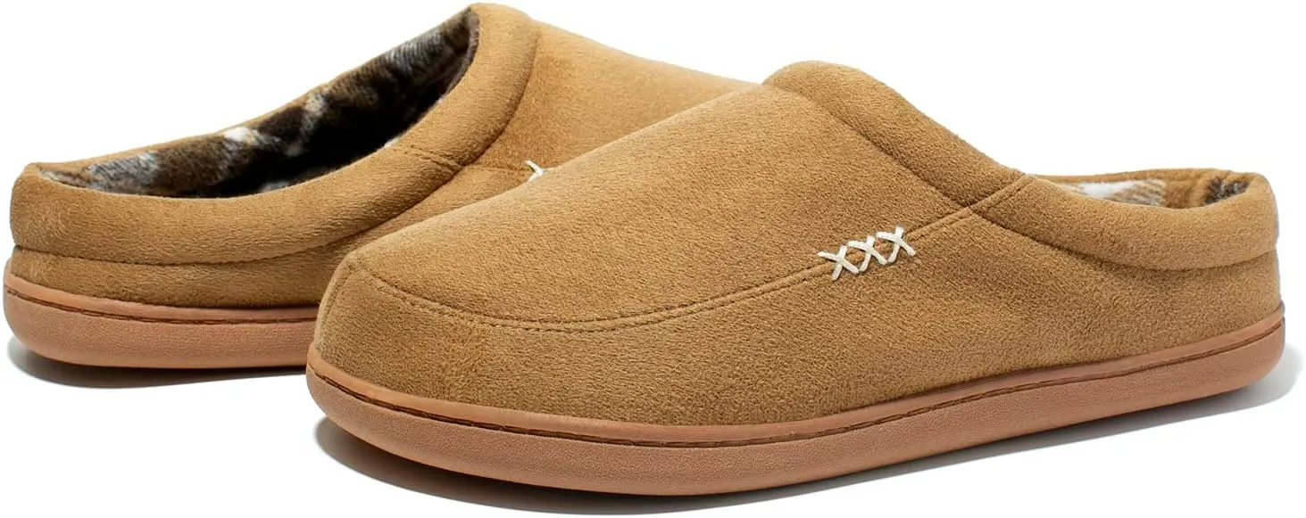 NewDenBer Men's Warm Memory Foam Suede Plush Fleece Lined Slip on Indoor Outdoor Clog House Slippers