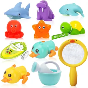 No Hole Bath Toys for Babies 0-6-12 Months , Wind-up Swimming Ducks & Boat Bath Toys for Kids Ages 1-3, Baby Pool Toys Fishing Net Water Toys Watering Can, Toddler Bath Toys for 1  Year Old Boy Girl