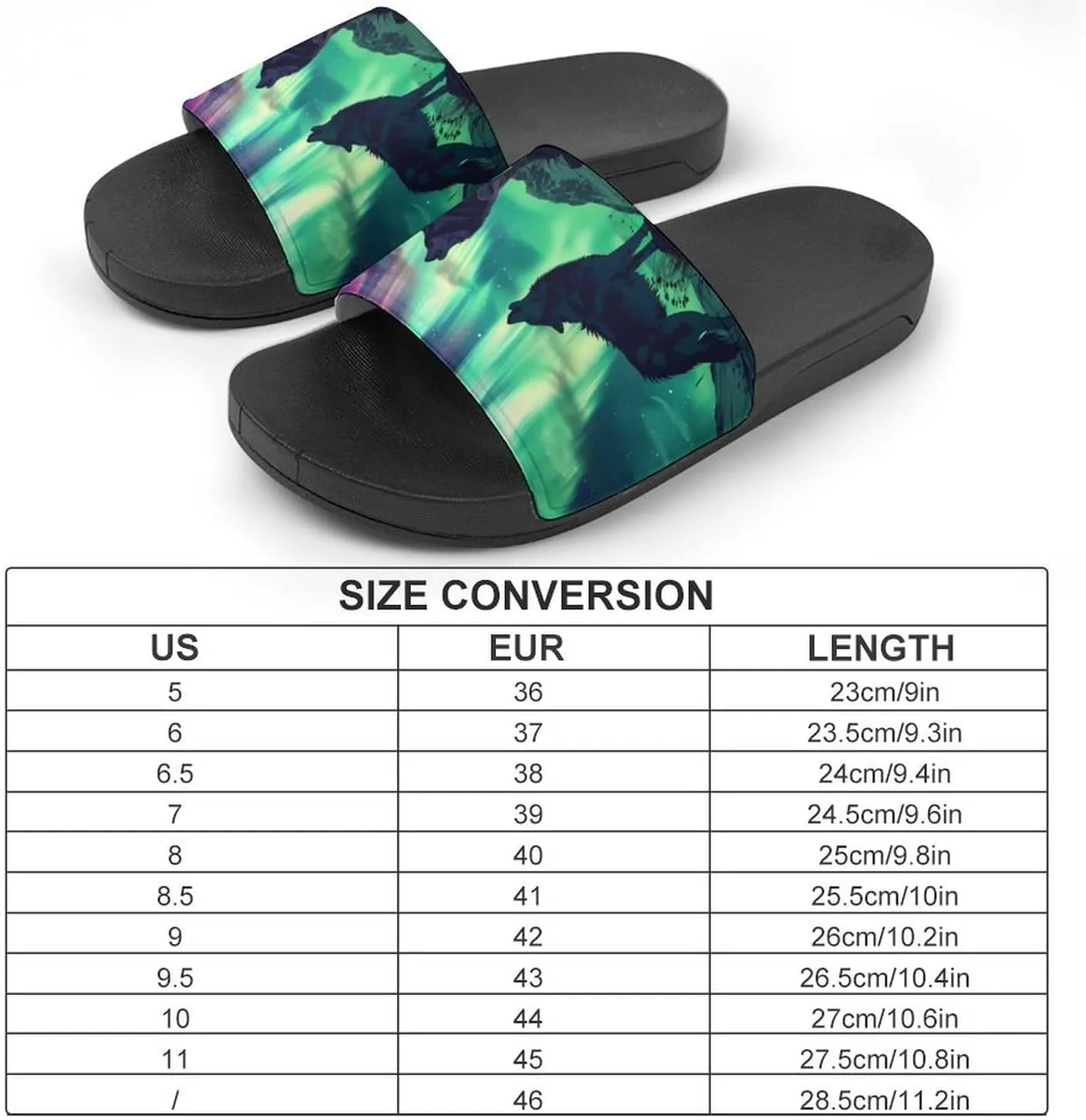 Northern Lights Wolf Slippers for Women Men Anti-Slip Shower Slides Open Toe Slippers for Home Outdoor Beach