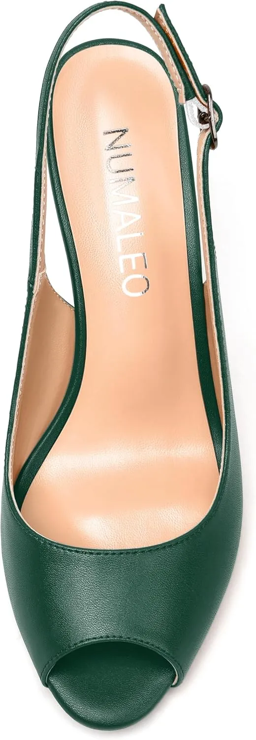 NUMALEO Womens Buckle Fashion Peep Toe Sexy Matte Slingback Evening Stiletto High Heel Pumps Shoes 3.3 Inch