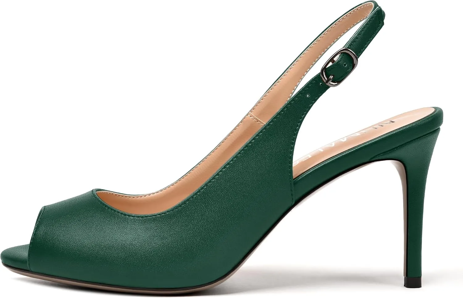 NUMALEO Womens Buckle Fashion Peep Toe Sexy Matte Slingback Evening Stiletto High Heel Pumps Shoes 3.3 Inch