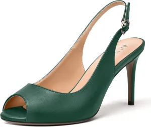 NUMALEO Womens Buckle Fashion Peep Toe Sexy Matte Slingback Evening Stiletto High Heel Pumps Shoes 3.3 Inch