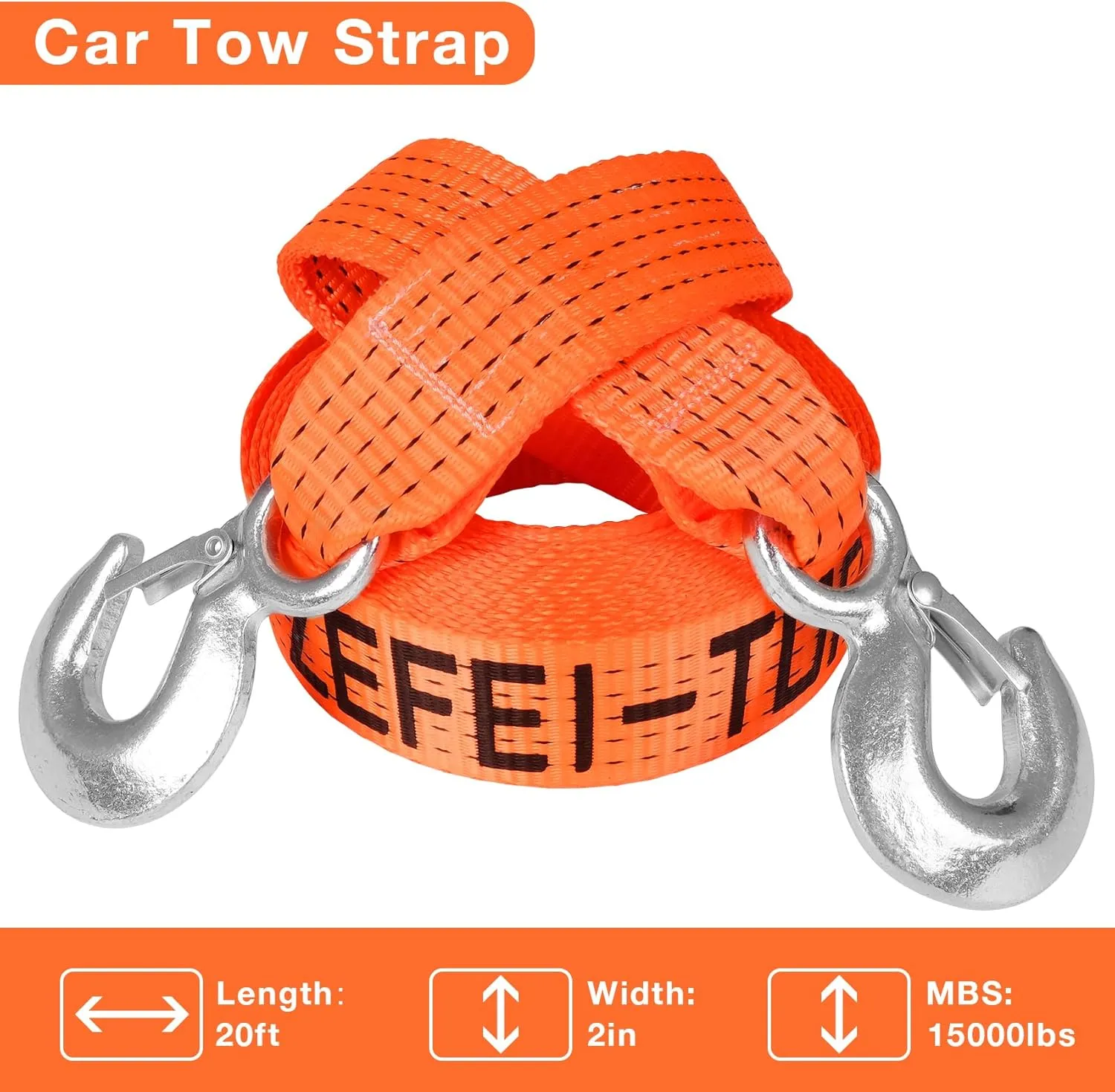 Nylon Tow Strap with Hooks 2" x 20 ft, 20,000lb Break Strengthened Towing Rope Kit for Trucks Vehicles Towing Acessories,Tow Cable for Truck Boat,Roadside Emergency Car Kit