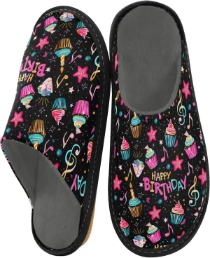 ODAWA Birthday Element Memory Foam House Shoes Slipper Woman, Cozy Washable Slip on House Shoes for Men