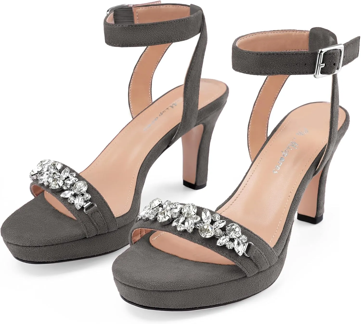 Oh Mispares Platform Blcok Heels for Women Open Toe Rhinestones Crystal Suede Sandal Ankle Strap Chunky Block Heeled Sandals Summer Dress Shoes