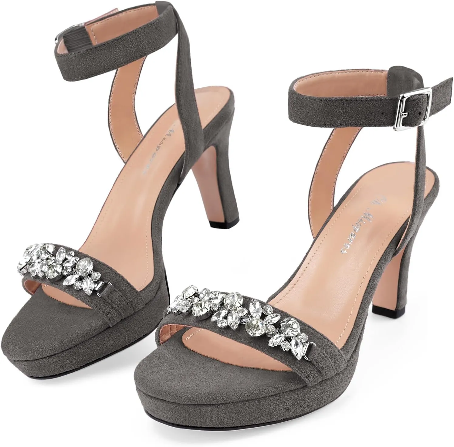 Oh Mispares Platform Blcok Heels for Women Open Toe Rhinestones Crystal Suede Sandal Ankle Strap Chunky Block Heeled Sandals Summer Dress Shoes