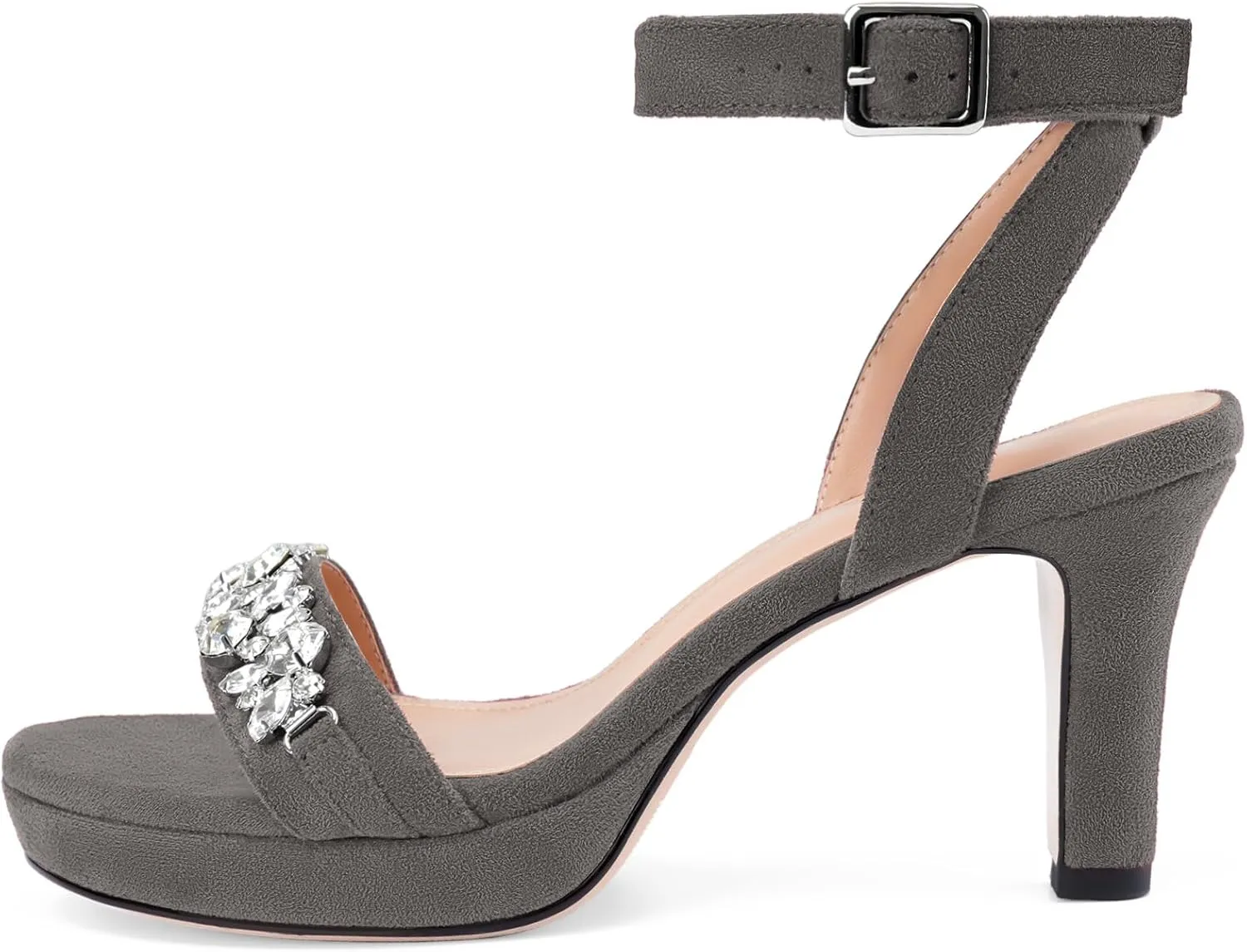 Oh Mispares Platform Blcok Heels for Women Open Toe Rhinestones Crystal Suede Sandal Ankle Strap Chunky Block Heeled Sandals Summer Dress Shoes