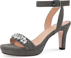Oh Mispares Platform Blcok Heels for Women Open Toe Rhinestones Crystal Suede Sandal Ankle Strap Chunky Block Heeled Sandals Summer Dress Shoes