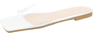 oiangi Single Strap Sandal for Women Flat Summer Square Toe Transparent Strap Open Toe Slip-on Slide Flip Flop Slippers Casual Trendy Beach Shoes