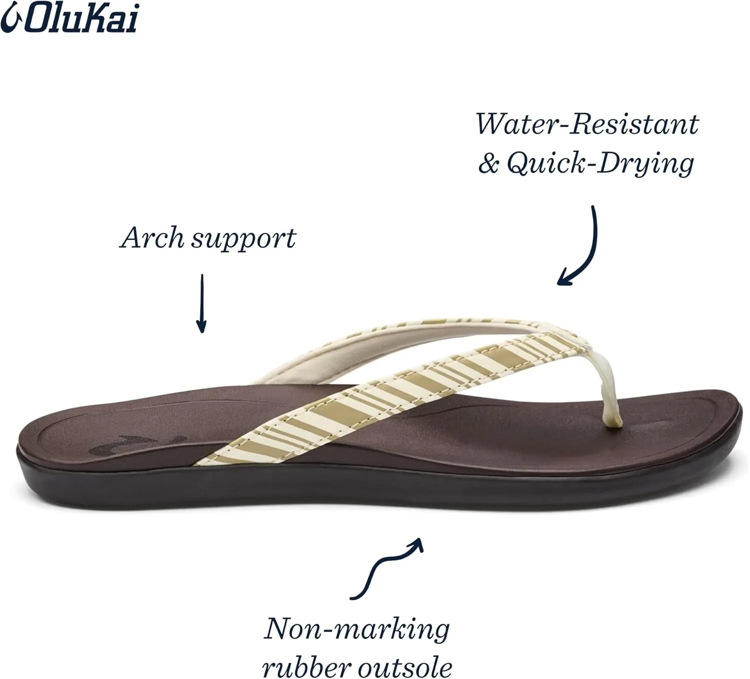 OLUKAI Ho'opio Women's Beach Sandals, Quick-Dry Flip-Flop Slides, Clean & Minimal Aesthetic, Water Resistant & Enhanced Traction, All-Day Comfort