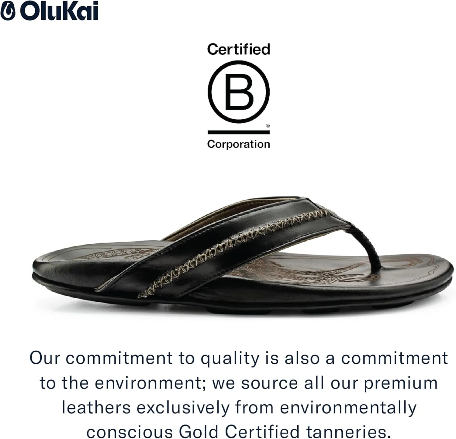 OLUKAI Mea Ola Men's Leather Beach Sandals, Soft & Durable Flip Flops, Arch Support & Comfort Fit, Enhanced Grip & Traction