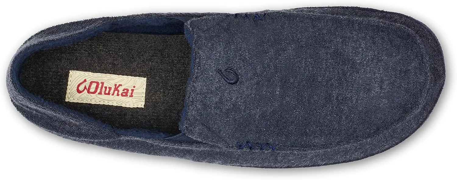 OLUKAI Moloa Hulu Men's Wool-Blend Slippers, Soft & Heathered Knit Slip On Shoes, Suede Leather Foxing, Drop-In Heel Design
