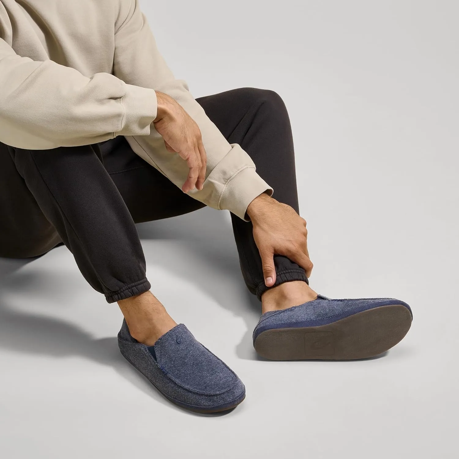 OLUKAI Moloa Hulu Men's Wool-Blend Slippers, Soft & Heathered Knit Slip On Shoes, Suede Leather Foxing, Drop-In Heel Design