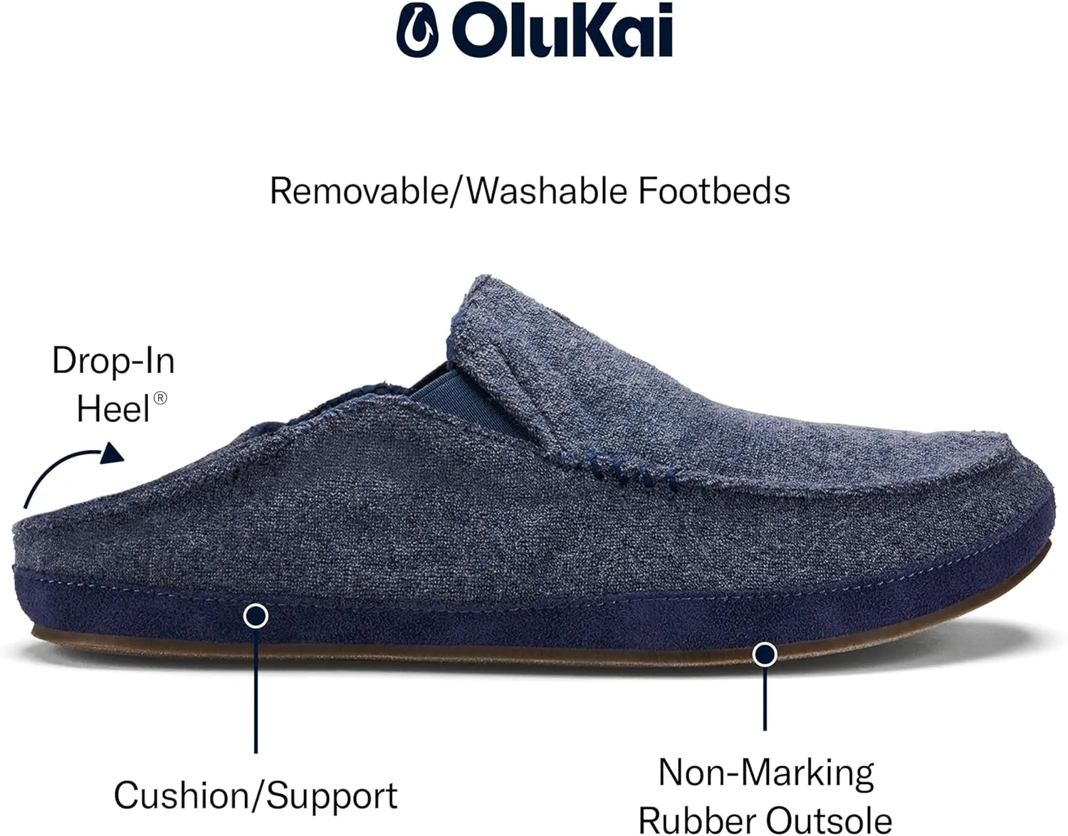 OLUKAI Moloa Hulu Men's Wool-Blend Slippers, Soft & Heathered Knit Slip On Shoes, Suede Leather Foxing, Drop-In Heel Design