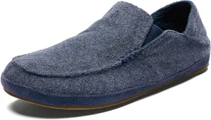 OLUKAI Moloa Hulu Men's Wool-Blend Slippers, Soft & Heathered Knit Slip On Shoes, Suede Leather Foxing, Drop-In Heel Design