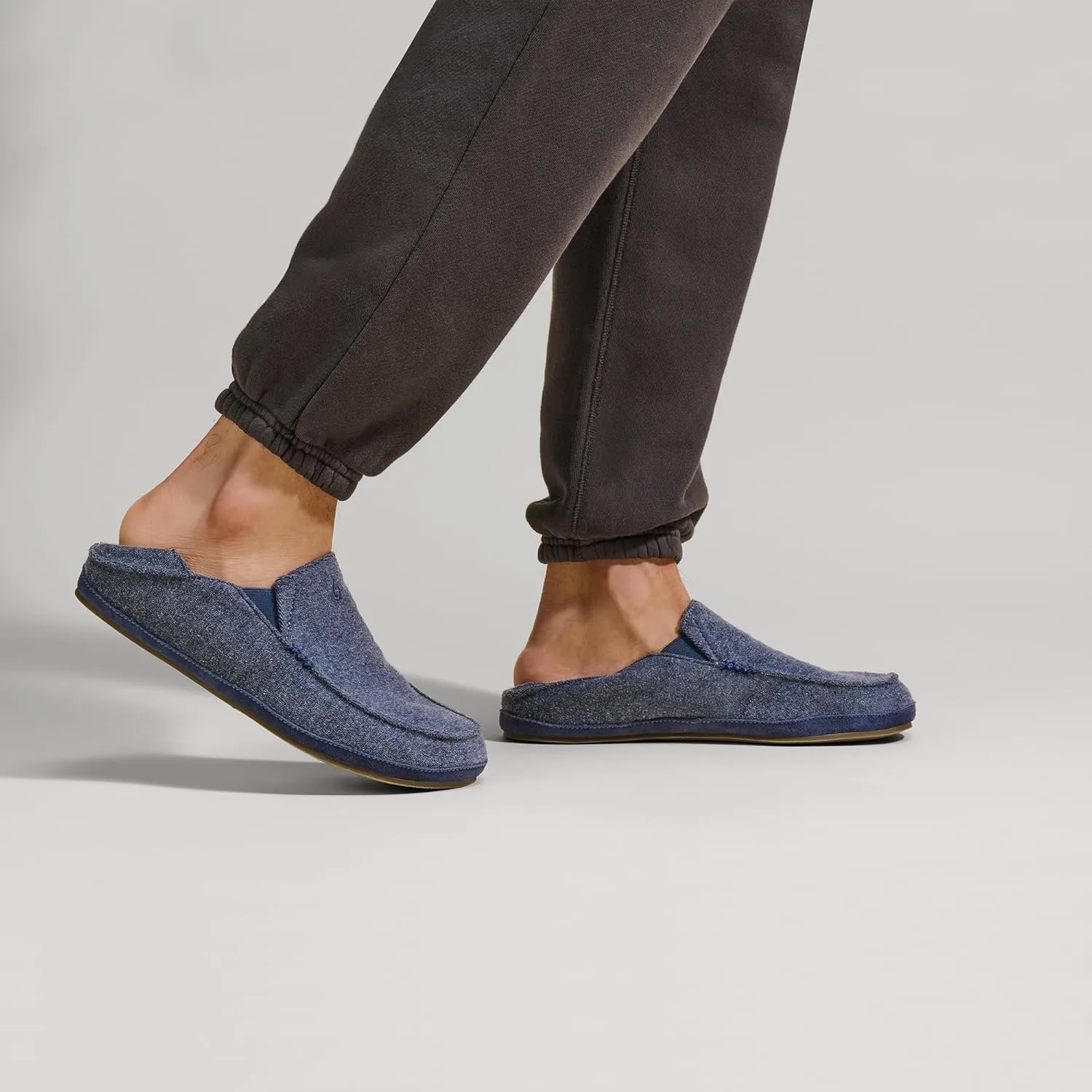 OLUKAI Moloa Hulu Men's Wool-Blend Slippers, Soft & Heathered Knit Slip On Shoes, Suede Leather Foxing, Drop-In Heel Design