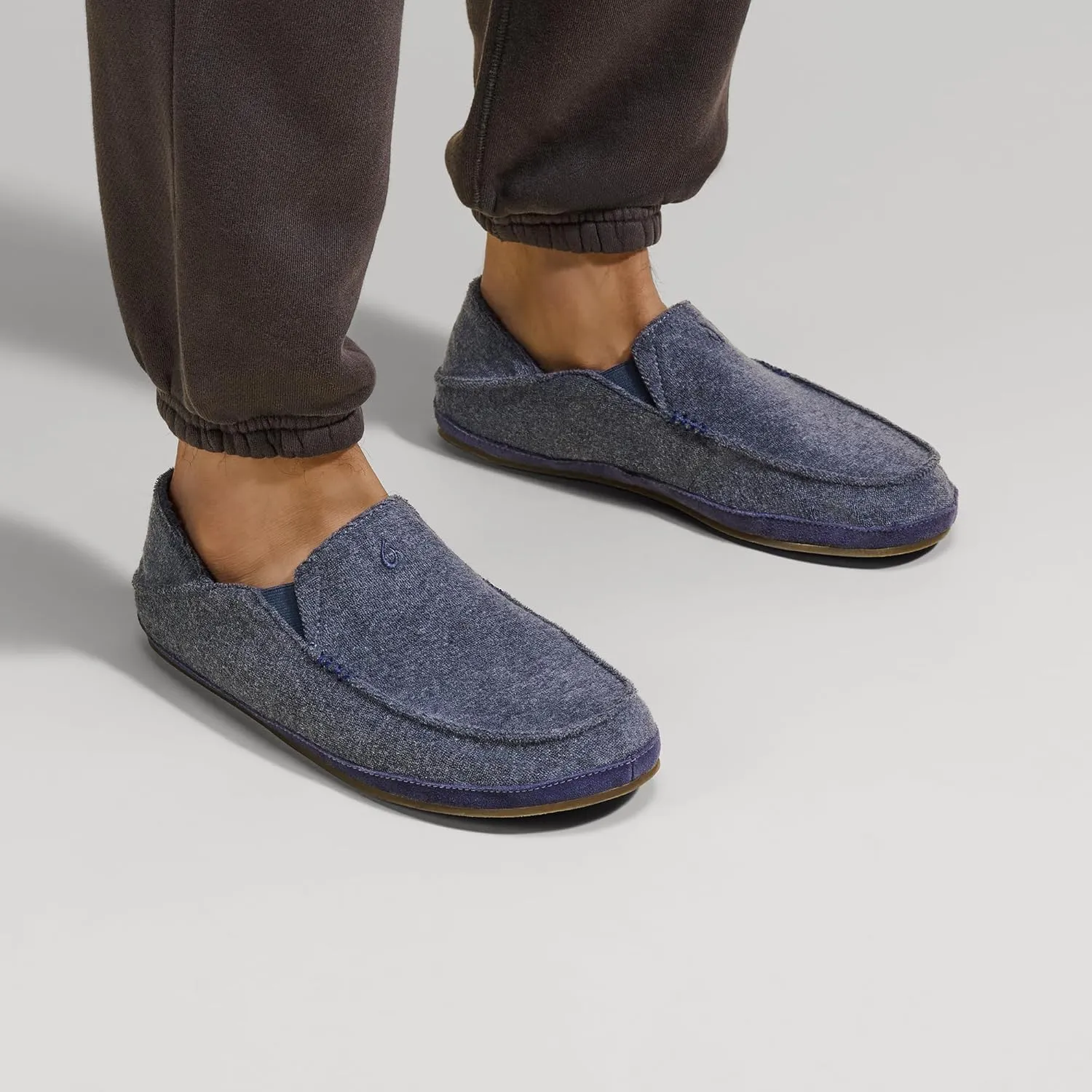 OLUKAI Moloa Hulu Men's Wool-Blend Slippers, Soft & Heathered Knit Slip On Shoes, Suede Leather Foxing, Drop-In Heel Design