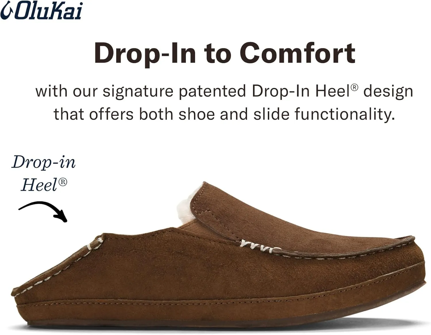 OLUKAI Nohea Slipper, Women's Slip-On Shoes, Genuine Shearling & Premium Nubuck Leather, Drop-In Heel Design, Cozy & Ultra-Soft Comfort Fit