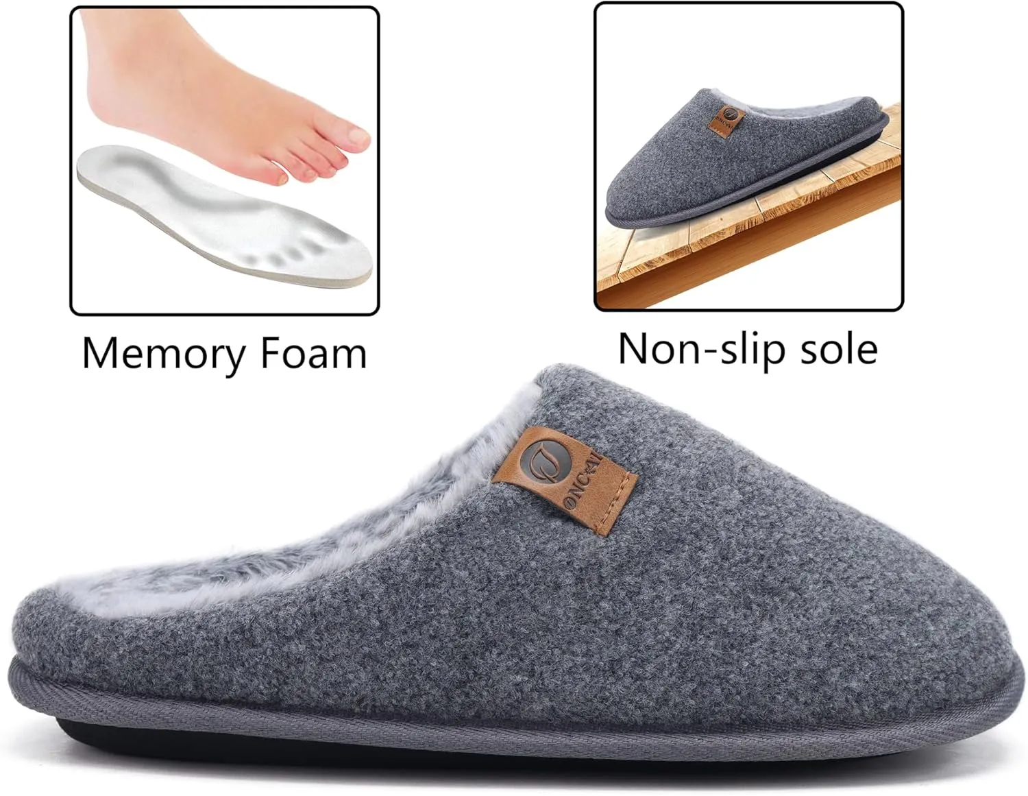ONCAI Mens Cozy Memory Foam Scuff Slippers Slip On Warm House Shoes Indoor/Outdoor with Best Arch Support