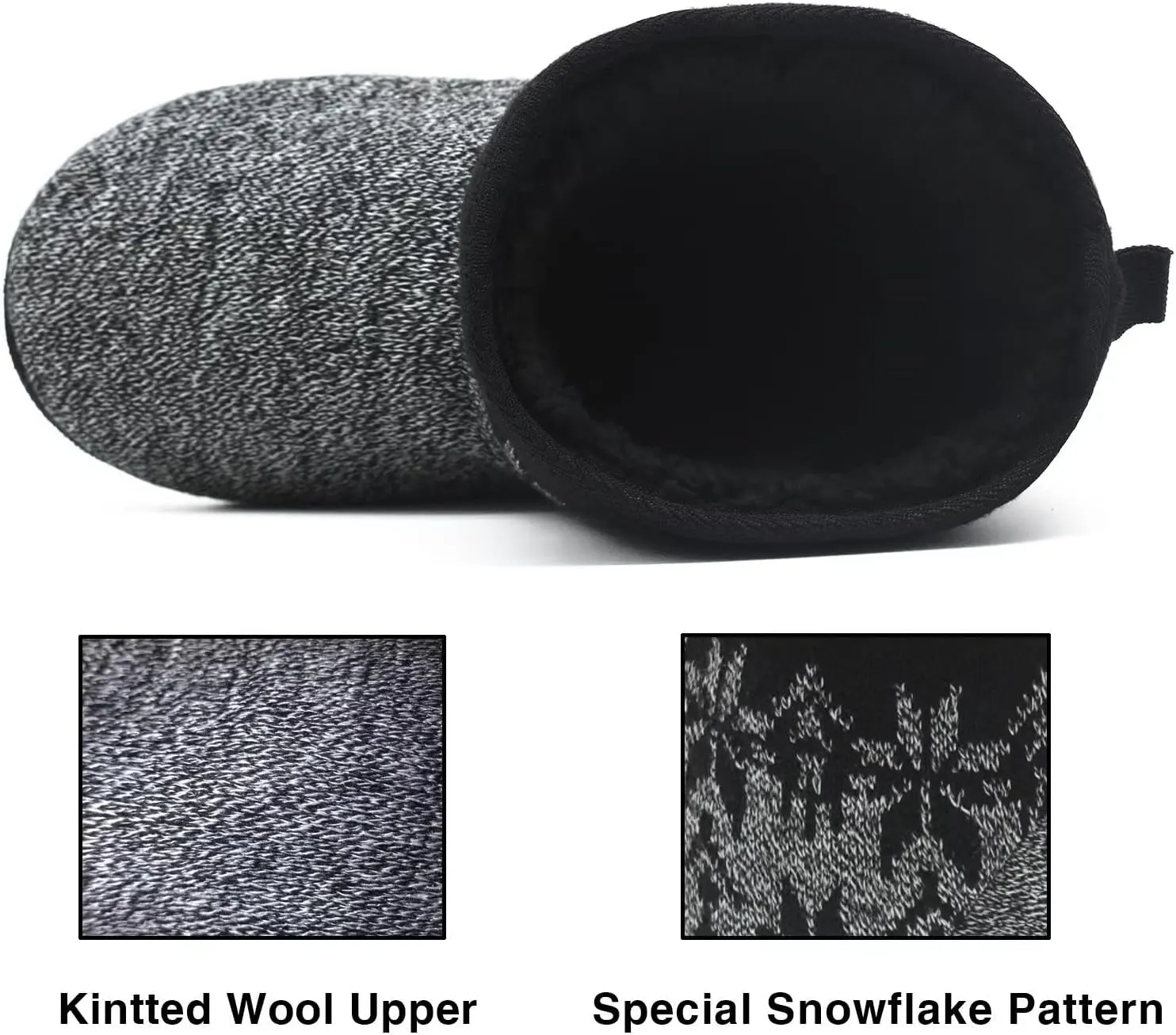 ONCAI Men’s-Slipper-Boots-Winter-Fleece-House-Slippers Knitted Indoor Flat Warm Wool Booties Pull On Memory Foam Outdoor Non-Slip Ankle Bedroom Boot Slippers with Soft Rubber Sole