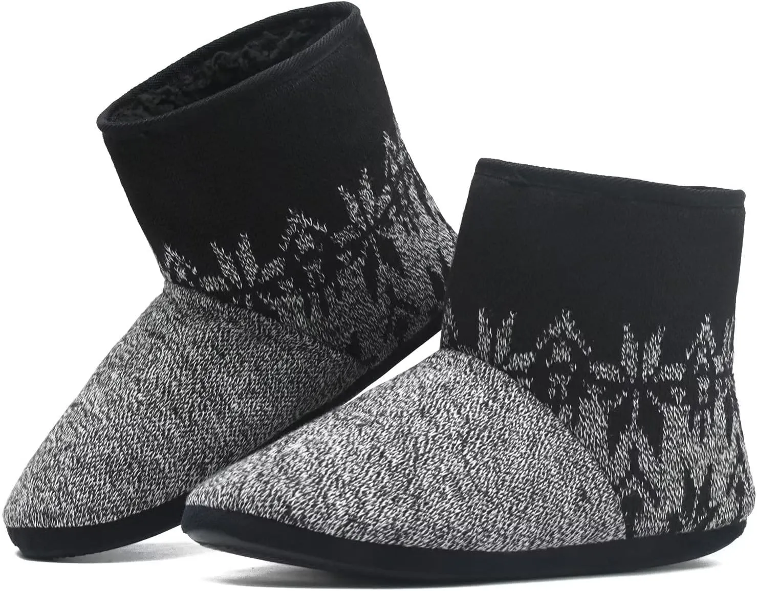 ONCAI Men’s-Slipper-Boots-Winter-Fleece-House-Slippers Knitted Indoor Flat Warm Wool Booties Pull On Memory Foam Outdoor Non-Slip Ankle Bedroom Boot Slippers with Soft Rubber Sole