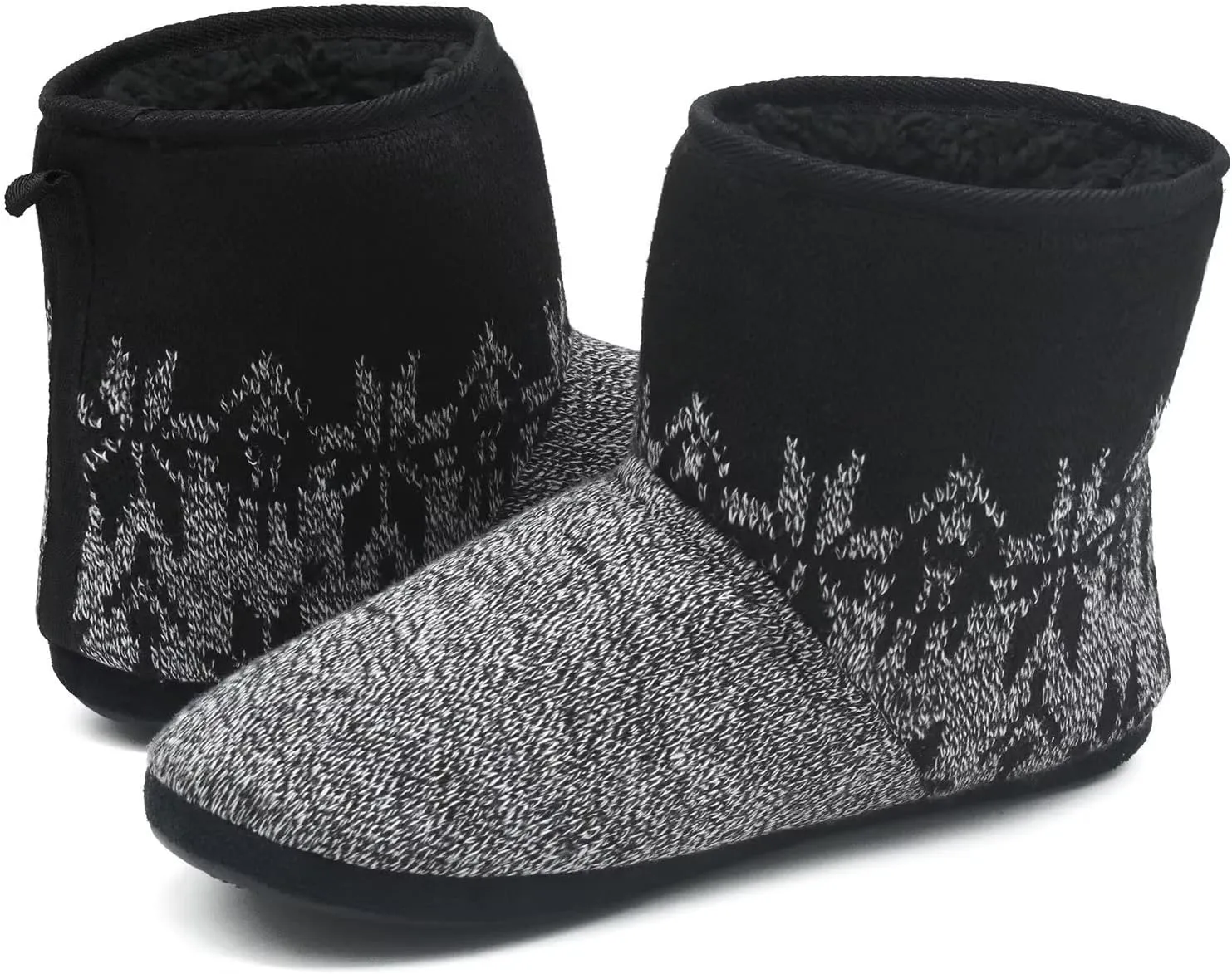 ONCAI Men’s-Slipper-Boots-Winter-Fleece-House-Slippers Knitted Indoor Flat Warm Wool Booties Pull On Memory Foam Outdoor Non-Slip Ankle Bedroom Boot Slippers with Soft Rubber Sole