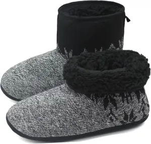 ONCAI Men’s-Slipper-Boots-Winter-Fleece-House-Slippers Knitted Indoor Flat Warm Wool Booties Pull On Memory Foam Outdoor Non-Slip Ankle Bedroom Boot Slippers with Soft Rubber Sole