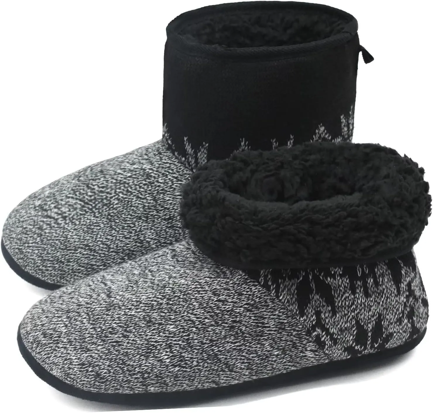 ONCAI Men’s-Slipper-Boots-Winter-Fleece-House-Slippers Knitted Indoor Flat Warm Wool Booties Pull On Memory Foam Outdoor Non-Slip Ankle Bedroom Boot Slippers with Soft Rubber Sole
