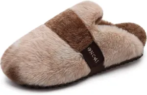ONCAI Women's Slippers, Plush Faux Fur Soft Cushion Comfortable Memory Foam Slip On House Slippers with Hard Rubber Soles Indoor/Outdoor Winter Warm Fashion, US Size 6-11
