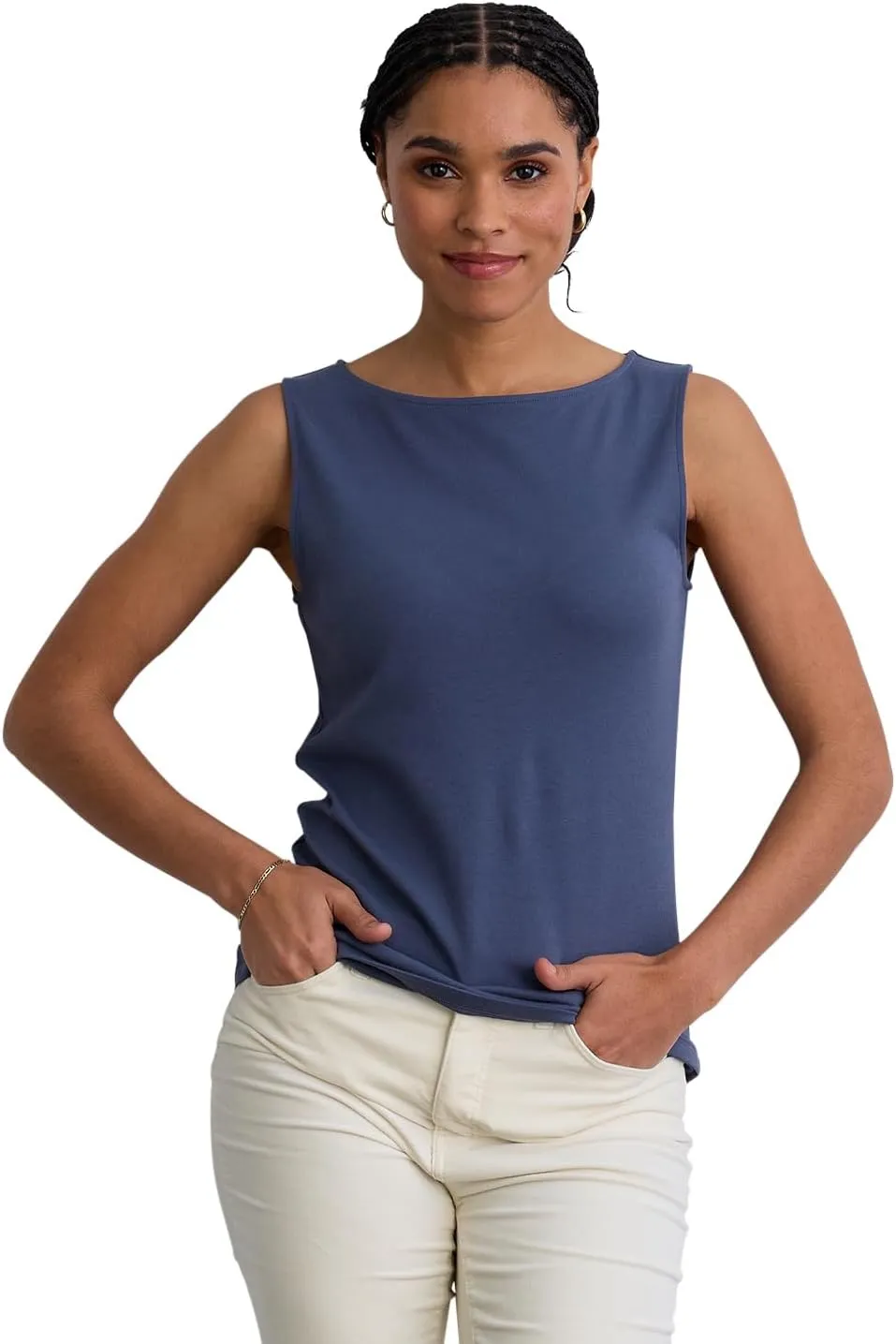 Organic All-Cotton Luxe Sleeveless Boat Neck Tee