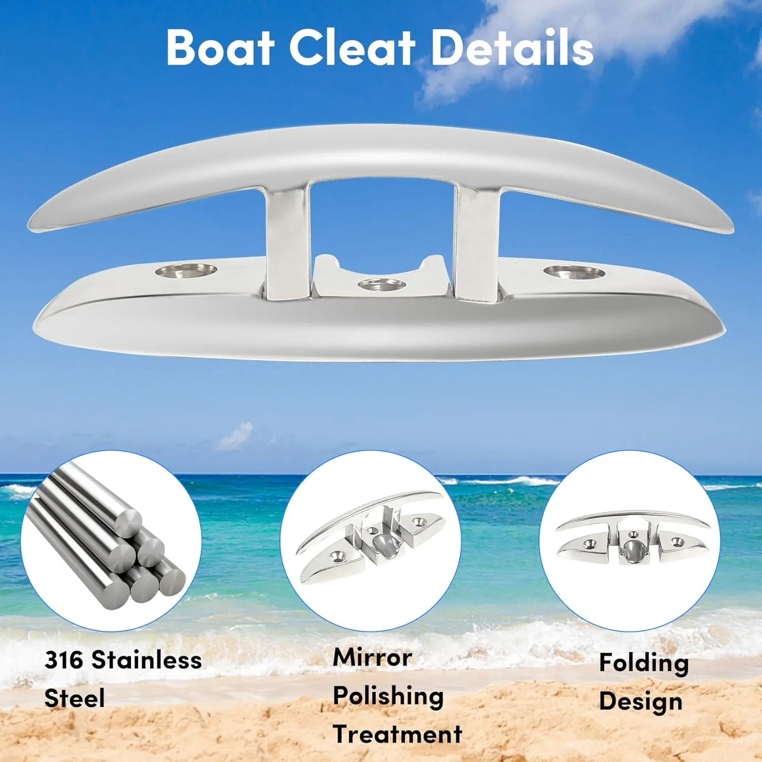 ORLANG 316 Stainless Steel Folding Boat Cleat 5 Inch and 6 Inch (2 Size), Marine Grade Boat Dock Cleats with Stainless Steel Bolts and Back Plate,Boat Flip Up Cleat for Deck and Boat (2,4 Pack)