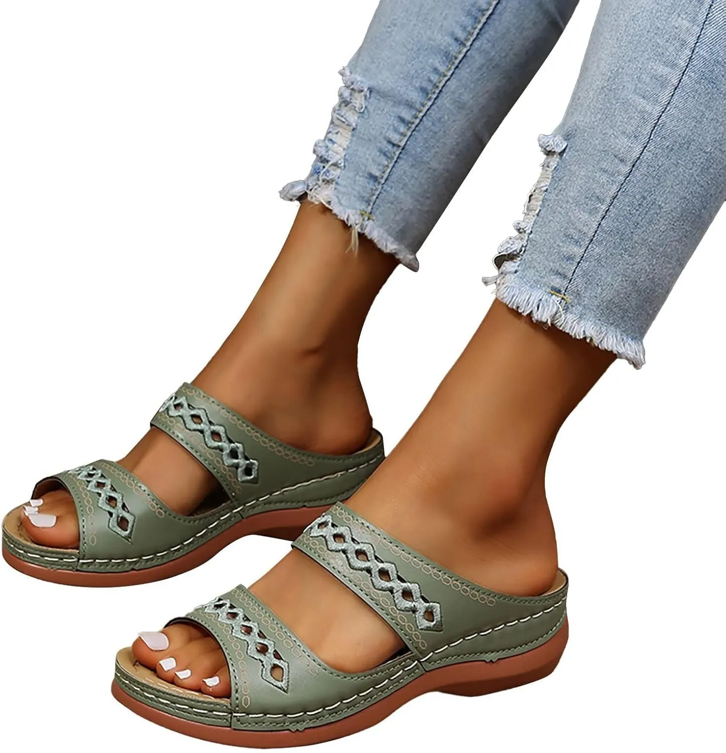 Orthopedic Sandals for Women Fashion Backless Walking Sandals Platform Wedge Sandal with Arch Support Open Toe Slip On Flip Flop Dressy Summer Flat Walking Slippers
