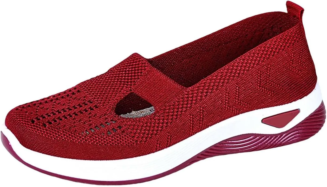Orthowalk Shoes for Women Orthopedic Arch Support Woven Mesh Breathable Soft Sneakers Slip On Wide Diabetic Footwear