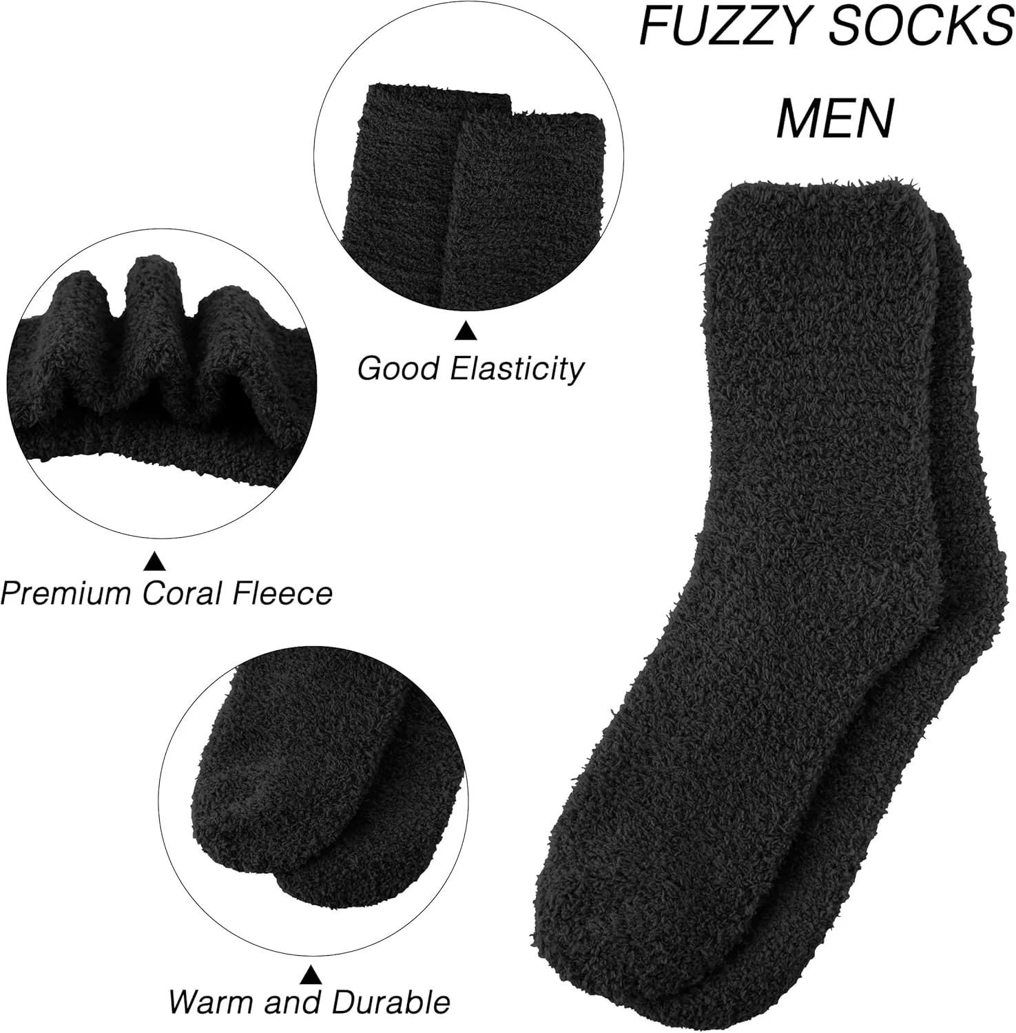 OVOV White Fuzzy Fluffy Warm Cozy Slipper Socks for Men - Soft Comfy Fleece Sleep Socks