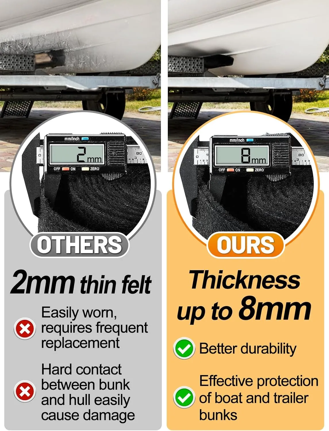 PAMASE Boat Trailer Bunk Carpet - 8mm Ultra Thick 13ft*12in Wear-Resistant Marine Carpeting Covers for 2x4 Boat Lift Bunks, Shock Absorption Padding Mats Parts Accessories for Jet Ski