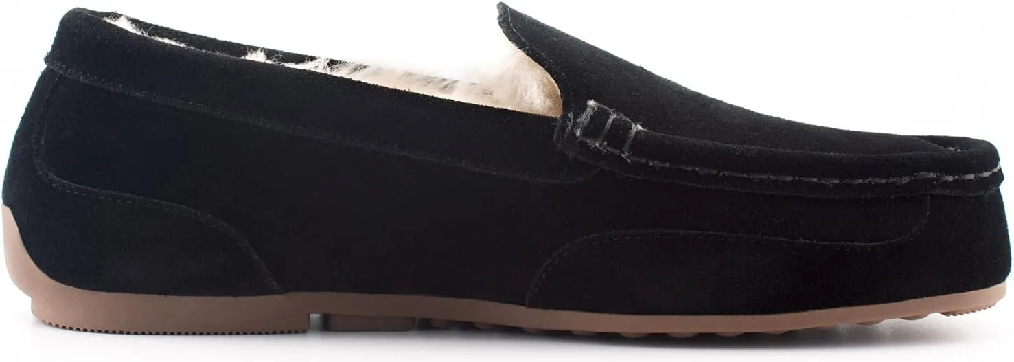 Parfeying Men's Indoor Outdoor Sheepskin Moccasins Slippers Memory Foam Driving Style Shoes