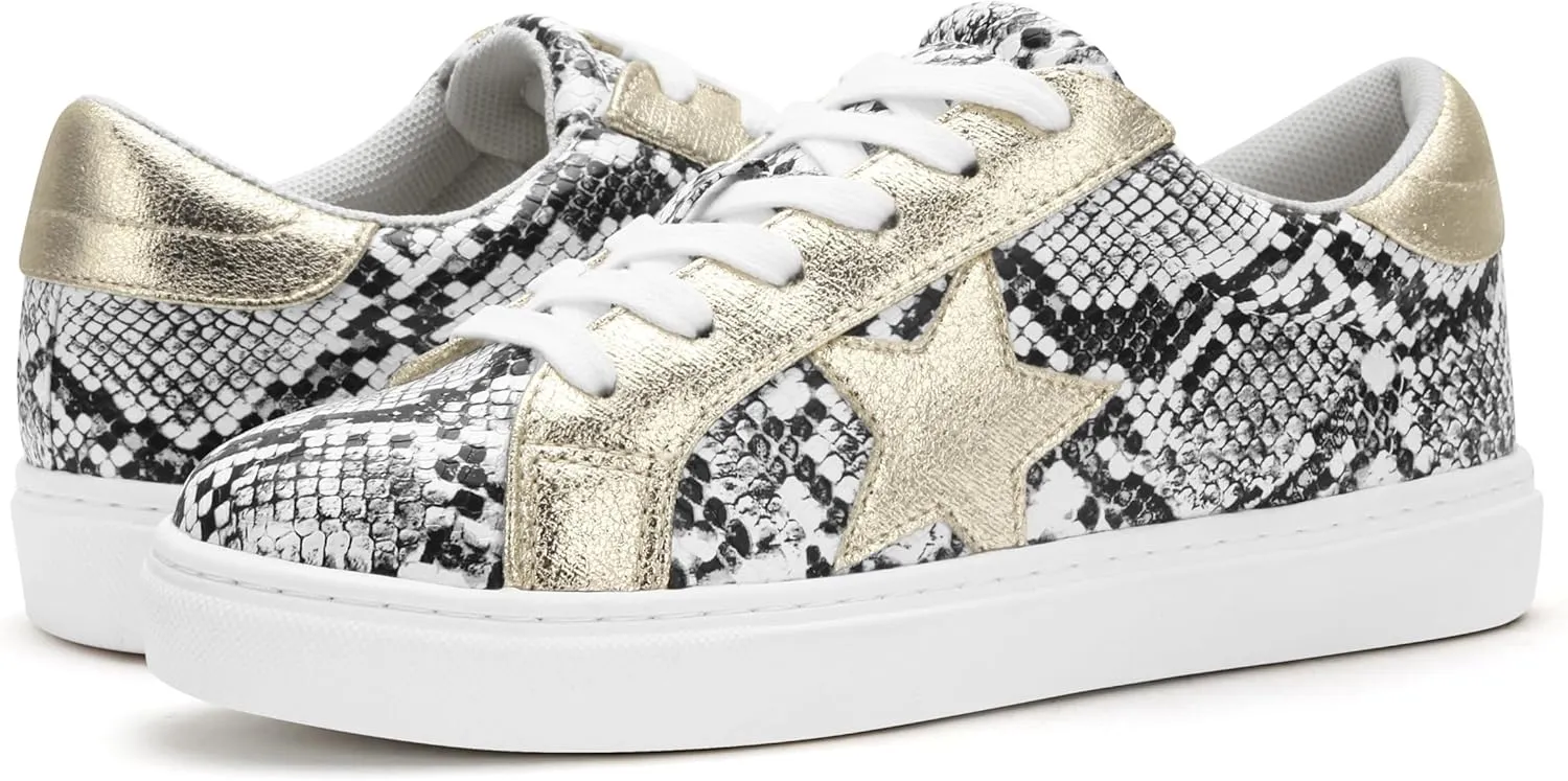 PARTY Women's Fashion Star Sneaker Lace Up Low Top Comfortable Cushioned Walking Shoes