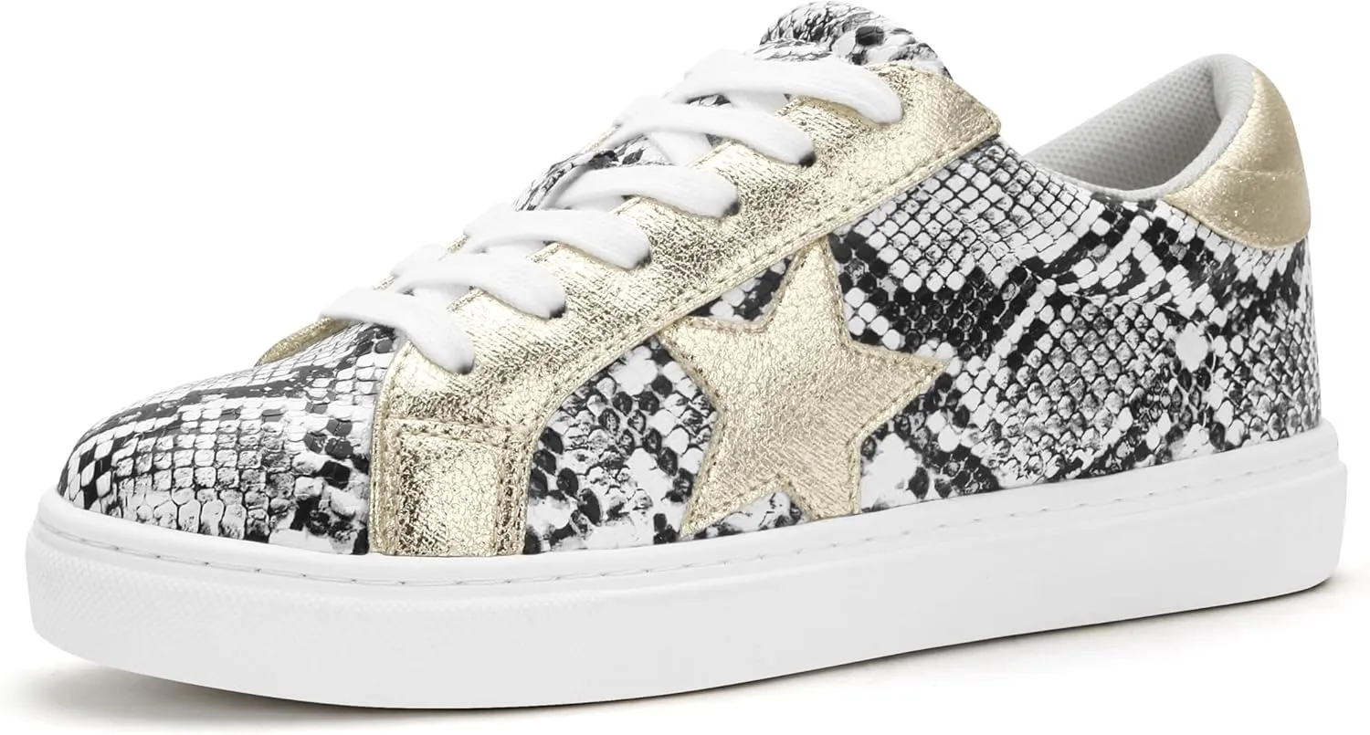 PARTY Women's Fashion Star Sneaker Lace Up Low Top Comfortable Cushioned Walking Shoes