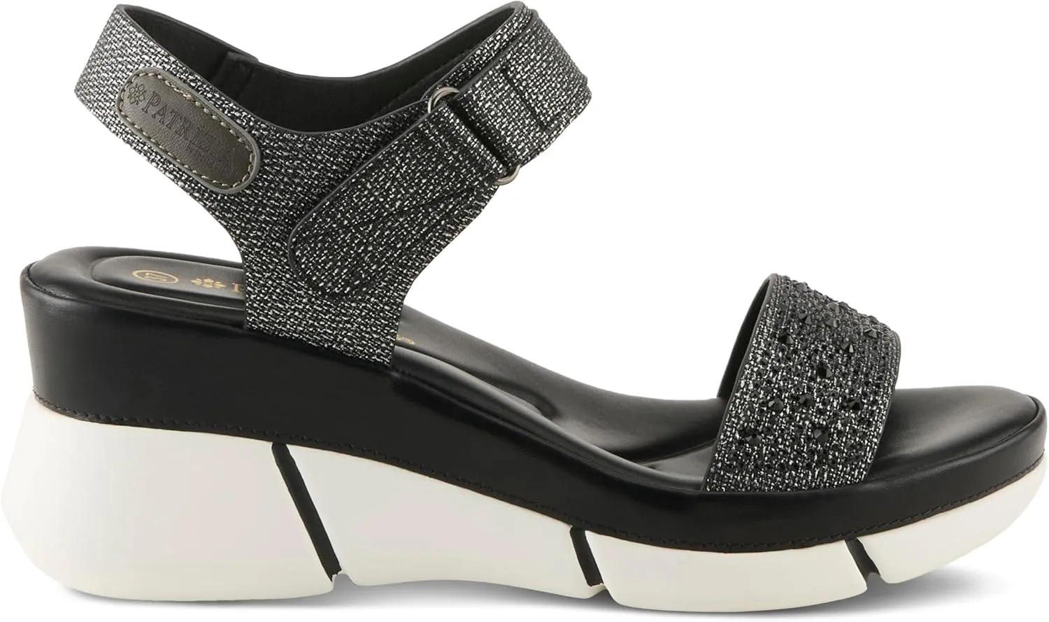 PATRIZIA Women's STRATOS Hook and Loop Wedge Sandals - Crystal Embellished, Adjustable Fit, Cushioned Footbed