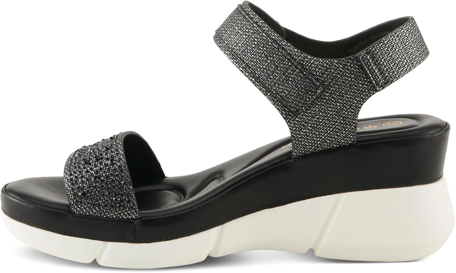 PATRIZIA Women's STRATOS Hook and Loop Wedge Sandals - Crystal Embellished, Adjustable Fit, Cushioned Footbed