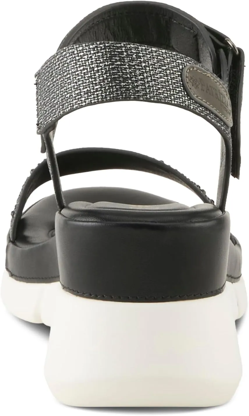 PATRIZIA Women's STRATOS Hook and Loop Wedge Sandals - Crystal Embellished, Adjustable Fit, Cushioned Footbed