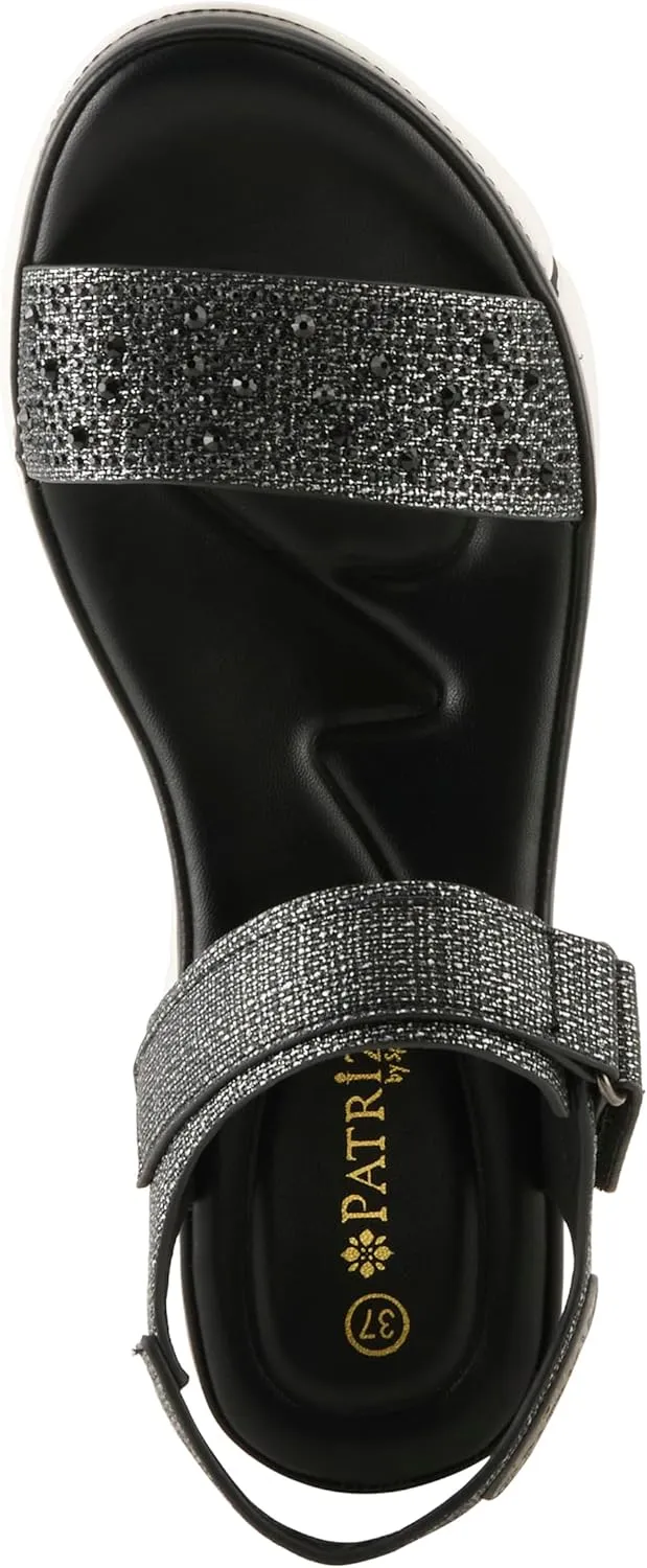 PATRIZIA Women's STRATOS Hook and Loop Wedge Sandals - Crystal Embellished, Adjustable Fit, Cushioned Footbed