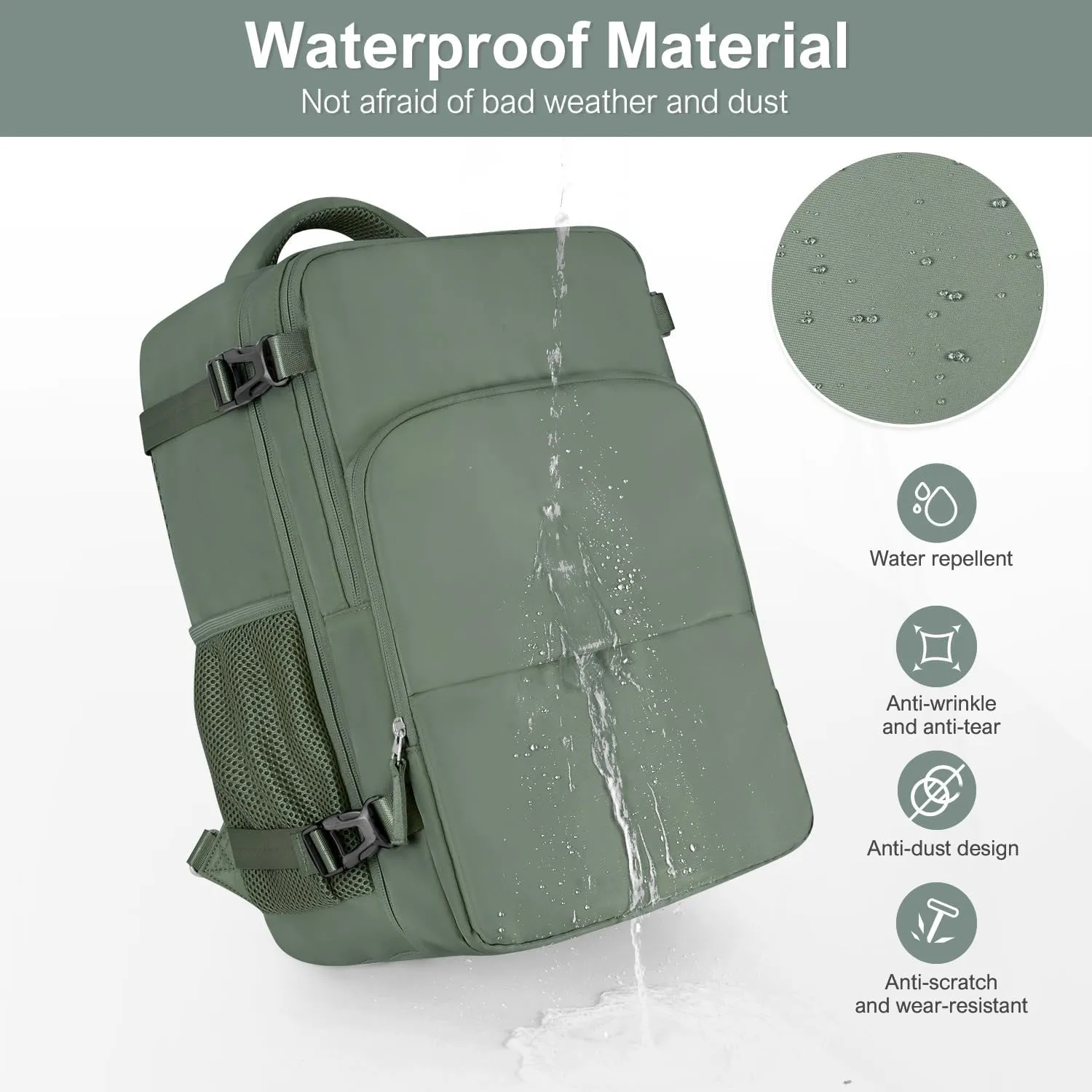 Personal Item Backpack, Carry on Travel Backpack with Multi-Pockets, Waterproof Casual College 16inch Laptop Backpack for Men Women, Army Green